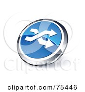 Poster, Art Print Of Round Blue And Chrome 3d Double Arrow Web Site Button