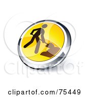 Poster, Art Print Of Round Yellow And Chrome 3d Construction Web Site Button