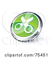 Royalty Free RF Clipart Illustration Of A Round Green And Chrome 3d Scissors Web Site Button