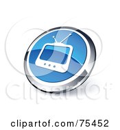Poster, Art Print Of Round Blue And Chrome 3d Box Tv Web Site Button