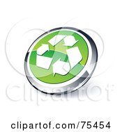 Poster, Art Print Of Round Green And Chrome 3d Recycle Web Site Button