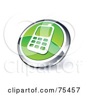 Poster, Art Print Of Round Green And Chrome 3d Cellular Phone Web Site Button