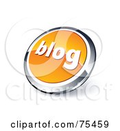 Poster, Art Print Of Round Orange And Chrome 3d Blog Web Site Button