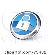 Poster, Art Print Of Round Blue And Chrome 3d Open Padlock Web Site Button