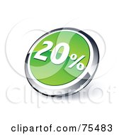 Poster, Art Print Of Round Green And Chrome 3d Twenty Percent Web Site Button