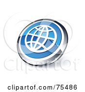 Round Blue And Chrome 3d Wire Globe Web Site Button
