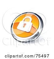 Poster, Art Print Of Round Orange And Chrome 3d Padlock Web Site Button