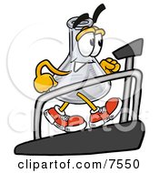 Clipart Picture Of An Erlenmeyer Conical Laboratory Flask Beaker Mascot Cartoon Character Walking On A Treadmill In A Fitness Gym