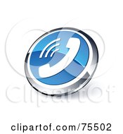 Poster, Art Print Of Round Blue And Chrome 3d Telephone Web Site Button