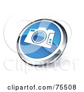 Royalty Free RF Clipart Illustration Of A Round Blue And Chrome 3d Camera Web Site Button by beboy