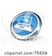 Royalty Free RF Clip Art Illustration Of A Round Blue And Chrome 3d Laptop Web Site Button