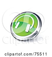 Poster, Art Print Of Round Green And Chrome 3d Headphones Web Site Button