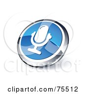 Poster, Art Print Of Round Blue And Chrome 3d Microphone Web Site Button