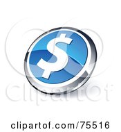 Poster, Art Print Of Round Blue And Chrome 3d Dollar Web Site Button