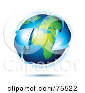 Poster, Art Print Of 3d Double Ended Blue Arrow Around A Green And Blue Shiny Planet Earth