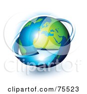 Poster, Art Print Of 3d Blue Arrow Around A Green And Blue Shiny Planet Earth