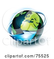 Poster, Art Print Of 3d Blue Arrow Around A Green And Navy Blue Shiny Planet Earth