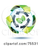 Poster, Art Print Of 3d Green Recycle Arrows Around Two Leaves In A Bubble