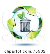 Poster, Art Print Of 3d Green Recycle Arrows Around A Trash Can Bubble