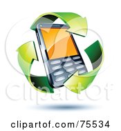 Poster, Art Print Of Three 3d Green Recycle Arrows Around A Cell Phone