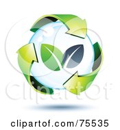 Poster, Art Print Of 3d Green Recycle Arrows Around A Leaf Bubble