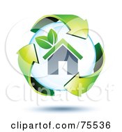 Poster, Art Print Of 3d Green Recycle Arrows Around A Home Bubble