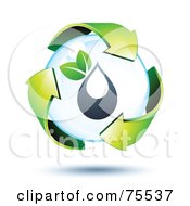 Royalty Free RF Clipart Illustration Of 3d Green Recycle Arrows Around A Droplet Bubble by beboy