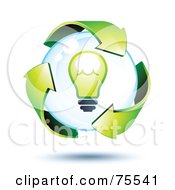 Royalty Free RF Clipart Illustration Of 3d Green Recycle Arrows Around A Light Bulb Bubble by beboy