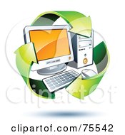 Royalty Free RF Clipart Illustration Of Three 3d Green Recycle Arrows Around A PC by beboy