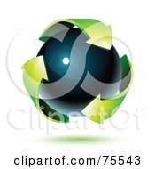 Poster, Art Print Of Three 3d Green Recycle Arrows Around A Black Orb
