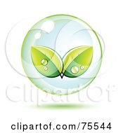 Poster, Art Print Of Dewy Leaves In A Bubble