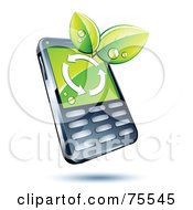 Poster, Art Print Of Modern Cell Phone With Green Leaves And Arrows