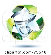 Poster, Art Print Of Three 3d Green Recycle Arrows Around A Trash Can