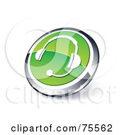 Poster, Art Print Of Round Green And Chrome 3d Headset Web Site Button