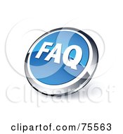 Poster, Art Print Of Round Blue And Chrome 3d Faq Web Site Button