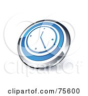 Poster, Art Print Of Round Blue And Chrome 3d Wall Clock Web Site Button
