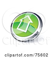 Poster, Art Print Of Round Green And Chrome 3d Up Arrow Outline Web Site Button