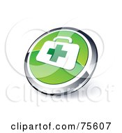 Royalty Free RF Clipart Illustration Of A Round Green And Chrome 3d First Aid Web Site Button