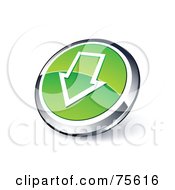 Poster, Art Print Of Round Green And Chrome 3d Down Arrow Outline Web Site Button