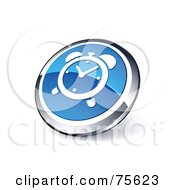 Poster, Art Print Of Round Blue And Chrome 3d Alarm Clock Web Site Button