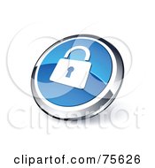 Poster, Art Print Of Round Blue And Chrome 3d Secured Padlock Web Site Button