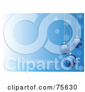 Poster, Art Print Of Blue Background With Faint Waves Snowflakes And Blue Christmas Bulbs