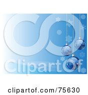 Royalty Free RF Clipart Illustration Of A Blue Background With Faint Waves Snowflakes And Blue Christmas Bulbs