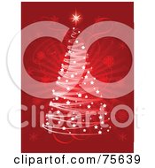 Poster, Art Print Of Red Christmas Background With A Scribble Tree And Sparkles Over A Faint Snowflake Burst