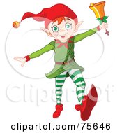 Poster, Art Print Of Energetic Running Christmas Elf Ringing A Bell