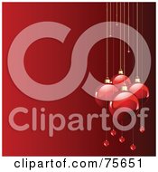 Poster, Art Print Of Border Of Large And Small Christmas Bulbs On Golden Chains Over Red