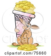 Poster, Art Print Of Happy Hare Carrying An Ice Cream Cone Full Of Gold Coins