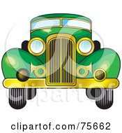 Royalty Free RF Clipart Illustration Of A Retro Green Car With A Gold Bumper