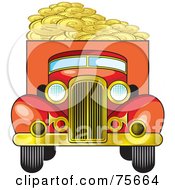Poster, Art Print Of Retro Red Truck Hauling Coins