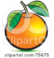 Royalty Free RF Clipart Illustration Of A Shiny Navel Orange With A Stem And Leaves by Lal Perera
